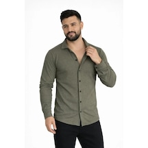 Epilons Zenda1125 Erkek Waffle Kumaş Uzun Kollu Düğmeli Açık Yaka Regular Fit Gömlek - Haki Zenda478
