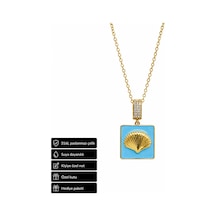 316l Paslanmaz Çelik Deniz Kabuğu Figürlü Mavi Zemin Kolye Hediye Altın - Gümüş