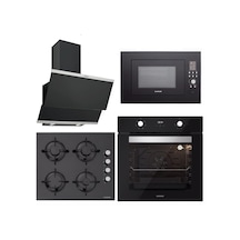 Silverline BO6502B02 - CS5349B01 - 3420 Classy 60 - MW9018B01 Siyah Cam Ankastre Set