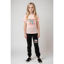 Panios Kids Baskılı Kız Çocuk Tişört Ve Eşofman Alt-üst Takım Pembe Somon