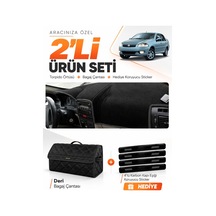 Fıat Siena 2005-2012 Uyumlu Torpido Örtüsü + Deri Bagaj Çantası + Sticker Seti - Siyah