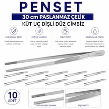 Penset 30 Cm Paslanmaz Çelik - Küt Uç Dişli Düz Cımbız 10 Adet