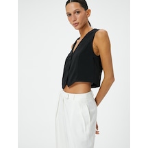 Koton Crop Yelek V Yaka Düğmeli Standart Kesim Siyah 4sak30035pw Siyah