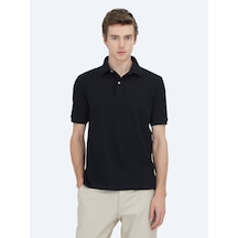 Kip Siyah Düz Polo Yaka Pamuk Karışımlı T-shirt