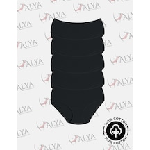 Alya Underwear %100 Pamuk Kumaşlı, Büyük Beden Yüksek Bel Kalp Desenli Ribana Jakar Kadın Külot Siyah