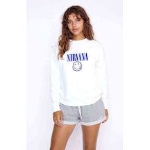 Nirvana Baskılı Beyaz Kadın Sweatshirt (528299731)