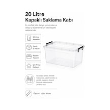 20 Litre Kapaklı Maxi Saklama Kabı Çok Amaçlı Düzenleyici Kutu Şeffaf