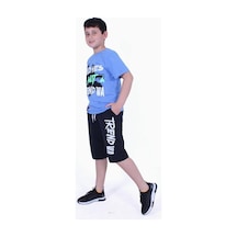 Fyk Kids Kind Nes-trend Wa Yazı Baskılı Erkek Çocuk Kapri Takım Mavi