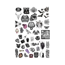 42'li Gothic Witcher Grunge Fairygrunge Sticker Seti - Etiket Seti Scrapbook Bullet Journal Siyah