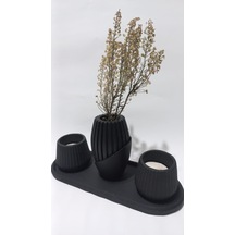 İskandinav Tabaklı Vazolu Tealight Mumluk Set Siyah İskandinav Tabaklı Vazolu Tealight Mumluk Set Siyah