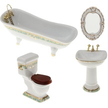 4 Adet Beyaz Porselen Banyo Modeli Seti 1/12 Evcilik Minyatür Mobilyacılar 1
