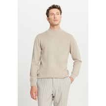 AC&Co / Altınyıldız Classics Erkek Bej Yünlü Standart Fit Normal Kesim Yarım Balıkçı Yaka Basic Triko Kazak Bej