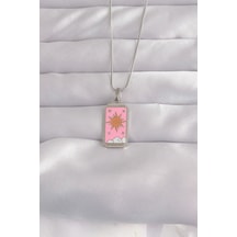 316l Çelik Gümüş Renk Pembe Mineli Güneş Model Tarot Kolye Gümüş Gümüş