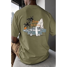 Genius Store Erkek Tişört Pamuklu Kumaş Sırt Baskılı Tişört Sokak Modası Rahat Kalıp T-shirt Vosvos-haki