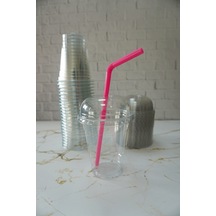 5'li Plastik Milkshake Bardağı Kapak Pipet 12 Oz 350 Cc