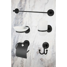MultiStore Siyah 5'li Banyo Aksesuar Seti Uzun Havluluk/tuvalet Kağıtlığı/bornoz Askısı/sabunluk/diş Fırçalık Siyah