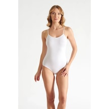 Hepsine Rakip Kadın İp Askılı Çıt Çıtlı Body Atlet Beyaz