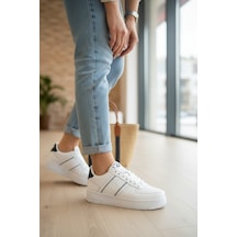 Enoch Yan Çizgili Kalın Tabanlı Bağcıklı Kadın Sneaker Beyaz Siyah