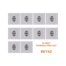 Arvia Karen Topraklı Priz Beyaz - Çerçeve Dahil 10lu Set