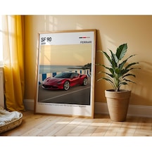 Ferrari Sf90 Ahşap Çerçeveli Poster Tablo Hybrid Supercar Tasarım
