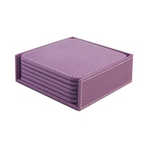 Bardak Altlığı,6 Lı Set,masaüstü Kare Cup Coaster,vegan Suni Deri,11x11 Cm.,lila