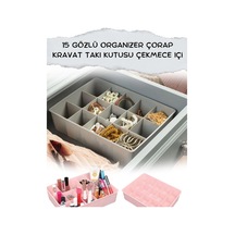 15 Bölmeli Çekmece İçi Makyaj Organizer - Takı Kravat Takı Vs. Plastik Gri Diğer