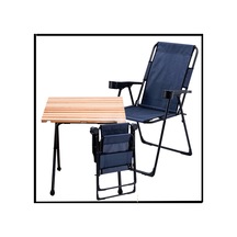 Lacivert -130 Kg Taşıma 2 Adet Katlanır Kamp Sandalyesi Ve Masa Seti - Tab.257 Lacivert