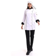 Kadın Aşçı Ceket 01 - Beyaz Siyah Biye-6640