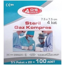 DS Damla Sağlık Steril Gaz Kompres 7.5 x 7.5 CM 5'li Zarf 100 Adet