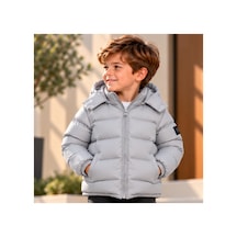 Maxx Kleın Erkek Çocuk Gri Kapüşonlu Şişme Mont Fermuarlı Modern Spor Model Günlük Kışlık Çocuk Montu 2-3-4-6-8 Yaş