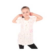 Toontoy Kız Çocuk Baskılı Regular Fit Bisiklet Yaka Kısa Kollu Fırfırlı Elbise - A Pileli Ekru