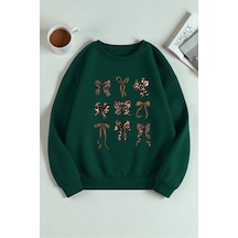 Uyguntarz Unisex Leopar Desenli Tasarım Baskılı Bisiklet Yaka Sweatshirt Yeşil