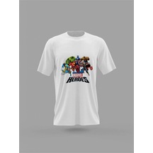 Noıssey Mavi Unisex Marvel Süper Kahramanları Baskılı T-shirt Pnrmtshrt4440 Beyaz