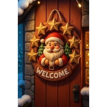 Yuvarlak Yıldızlı Ahşap Noel Kapı Süsü Yılbaşı Mazemeleri Yılbaşı Temalı Hediyeler 2026 23-23 Cm