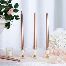 Chrıstmas Candle Metallıc Brıght Rose Gold Candlestıck 10 Adet Rose Gold Şamdan Mumu Yılbaşı Mumları Renkli