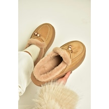 Fox Shoes Z357171661 Vizon Süet Hakiki Deri Kürklü Kadın Makosen Terlik