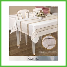 Vaveni Kapiçino Sahra Model 160x220 Cm Polyester Ajurlu Keten Masa Örtüsü Tablecloth Yemek Masası Arz