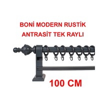 Boni Modern Rustik Ahşap Rustik Perde Askısı Tek Raylı-antrasit 100 Cm Antrasit