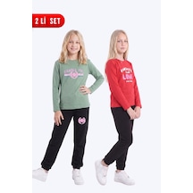 Fyk Kids Kız Çocuk 2'li Baskılı Uzun Kollu Süprem Eşofman Takımı Mint-kırmızı