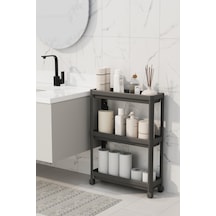 Mithra Life 3 Katlı Tekerlekli Slim İnce Siyah Banyo Mutfak Rafı Mıt1126 Siyah
