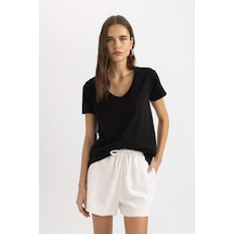 Defacto Regular Fit V Yaka Basic Kısa Kollu Tişört K1507AZ24SMBK81 Siyah