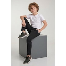 Nacar Store Okul Pantolonu Lastikli Ribana Bel Kanvas Çocuk Pantolonu Okula Dönüş Siyah
