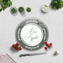 Cam Kesme Tahtası | Good Food - Beyaz Fon | Çap32cm