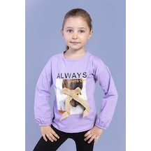 Toontoy Kids Toontoy Kız Çocuk Baskılı Kol Ucu Lastikli Tişört Lila