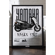 Nmax 125 Siyah Ahşap Çerçeveli Poster, Dekoratif Motosiklet Duvar Tablosu