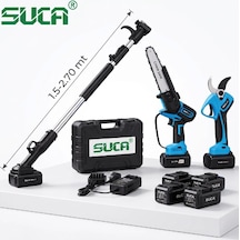 Suca Sc 8640a - Sc 5808 Teleskopik Uzatmalı Akülü Budama Makası Ve Testere 4 Batarya 21v