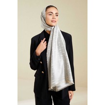 Imannoor Karanfil Monogram Gri İpek Şal 68x200 Gri