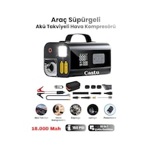 Castu Jump Starter Süpürgeli Akü Takviye Cihazı 18.000mah 10 İn 1 Powerbank, Hava Kompresörü, Lcd Ekran,