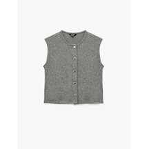 Koton Slim Fit Kolsuz Bisiklet Yaka Düğmeli Hırka Gri Melanj 6wak30053ek Gri Melanj