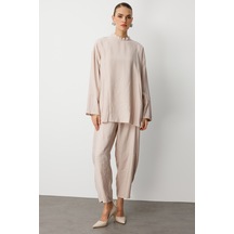 Mizalle Oversize Yüksek Yaka Modal Karışımlı Bej Rengi Tunik Bej